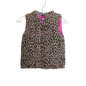 Girls Size 6X Puffer Vest Brown Leopard Print Pockets Pink Snaps Fleece Lined